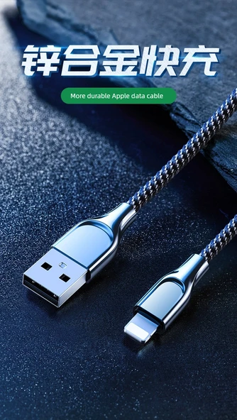 iPhone Lightning USB Hızlı Şarj Kablosu - Mavi 1.2m (2'li Paket) - 5
