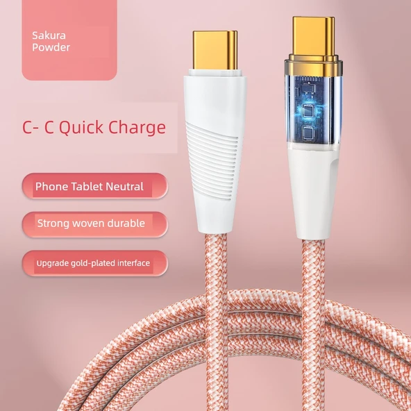 iPhone iPad Hızlı Şarj Kablosu - Pembe 1.5m Type-C 60W Süper Şarj