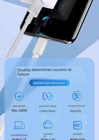 Mate70 Pro/RS 100W Çift Port Hızlı Şarj Başlığı - 2 Metre USB-C Kablolu - 7