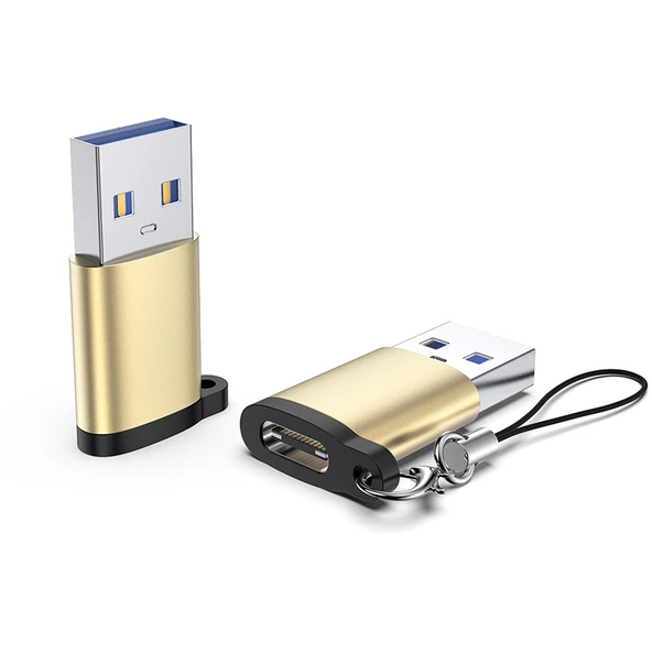 Type-C - USB OTG Adaptör - Altın - Anahtarlık Askılı