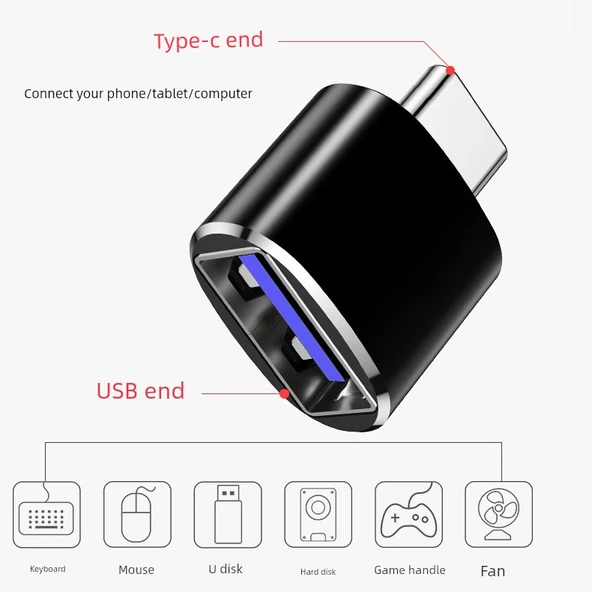 Type-C - USB OTG Adaptör - Altın - Anahtarlık Askılı - 3