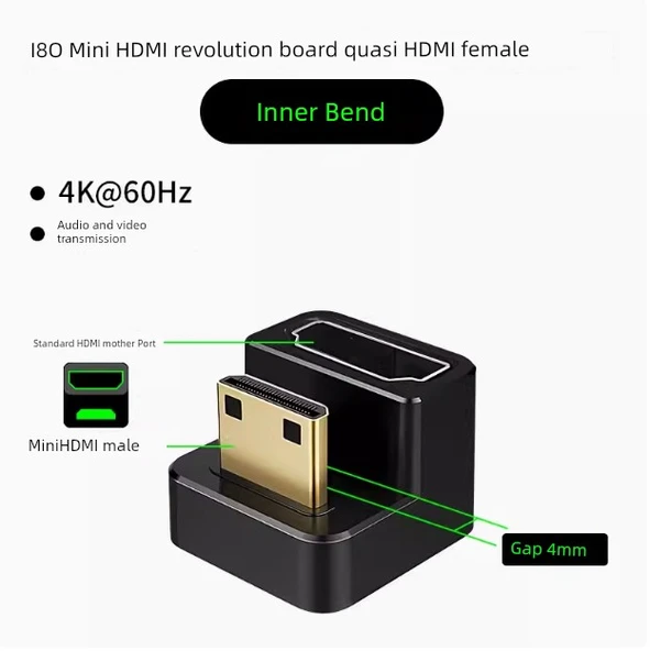 MiniHDMI - HDMI Taşınabilir Ekran 180 Derece Adaptör - Sol (MiniHDMI - Normal HDMI)
