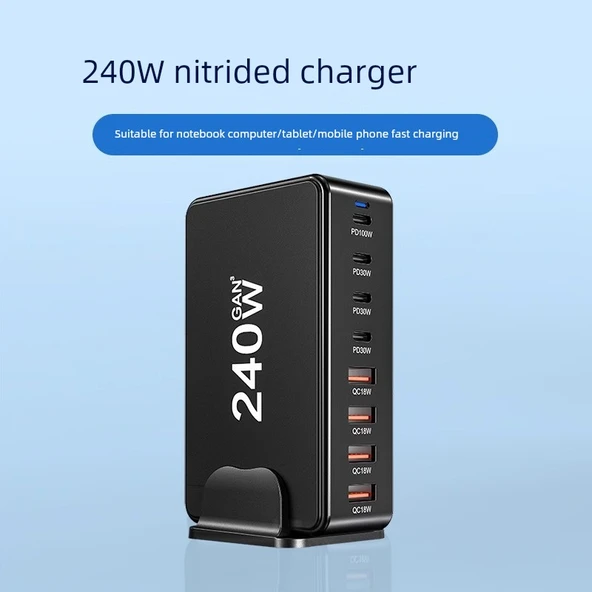 240W GaN Çoklu USB Şarj Aleti - Siyah