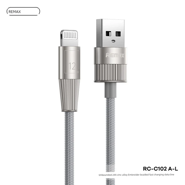1.2m Gümüş Gri USB - Lightning 2.4A Şarj Kablosu