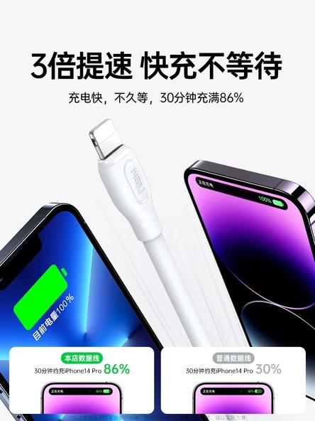 Hızlı Şarj USB Kablosu - Lightning/Type-C - 1 Metre - 30 Dakikada %86 Şarj - 1 Alana 1 Bedava - 3