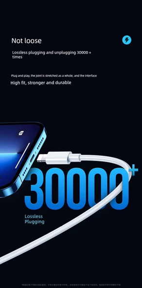 iPhone Hızlı Şarj Kablosu 2.0m USB - Lightning - 1'li Paket (30 Dakikada Dolum) - 12