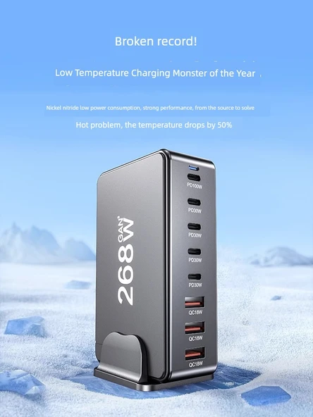 200W GaN Çoklu USB Şarj Aleti - Siyah - 5