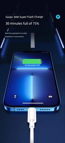 iPhone Hızlı Şarj Kablosu 2.0m USB - Lightning - 1'li Paket (30 Dakikada Dolum) - 8