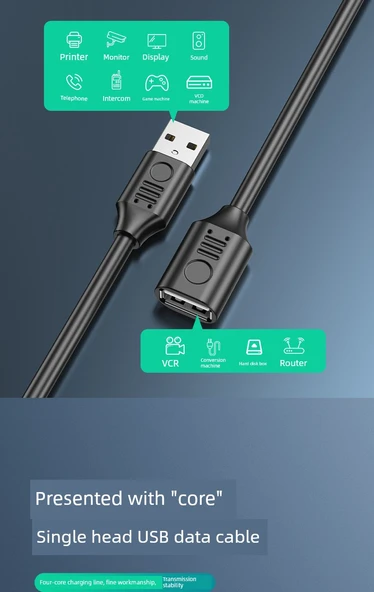 USB Data Kablosu 0.5m - Düz Erkek Başlıklı (4 Çekirdekli) - 8