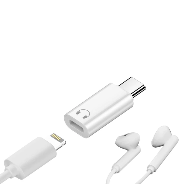 Type-C Lightning Adaptör - Beyaz - PD100W, C100 Çip, Müzik, Hat Kontrolü, Sesli Arama - 4