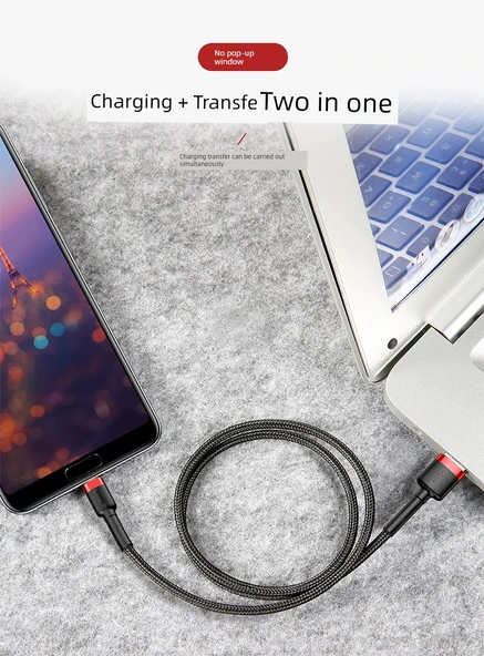 Android Telefon Süper Hızlı Şarj Data Kablosu - Gri ve Siyah 0.5 Metre - 8