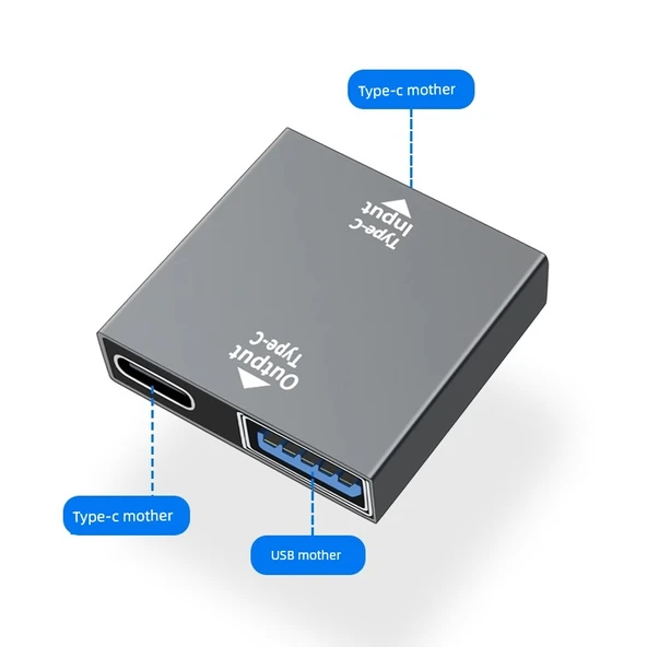 Type-C Dişi + USB Dişi Çoklayıcı Adaptör