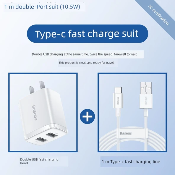 105W Çift Port USB Şarj Aleti ve 1m Type-C Kablosu
