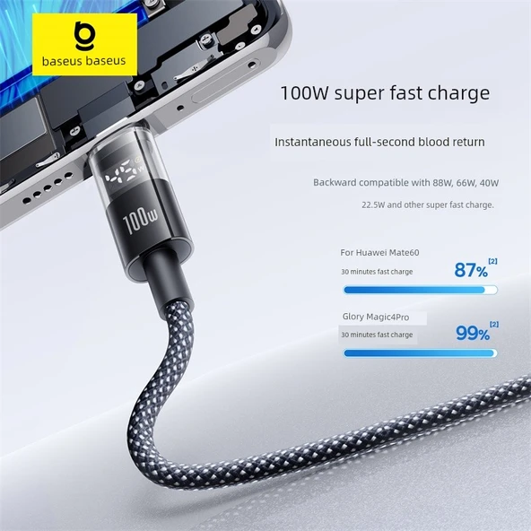 USB - Type-C 100W Hızlı Şarj Kablosu - Beyaz Ay - 2 Metre - Resim 4