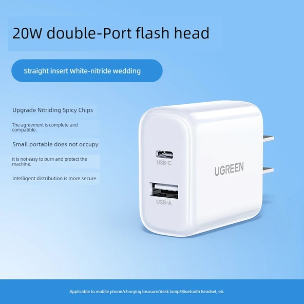 20W Çift USB + PD Duvar Şarj Aleti - Beyaz