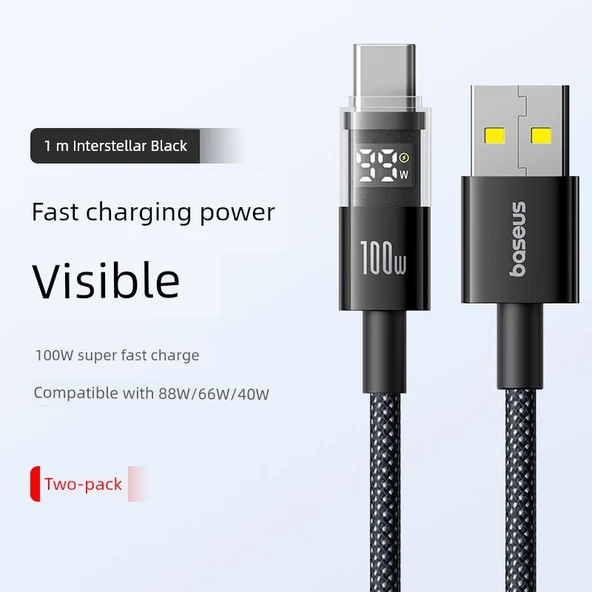 USB - Type-C 100W Hızlı Şarj Kablosu - Beyaz Ay - 2 Metre - Resim 2