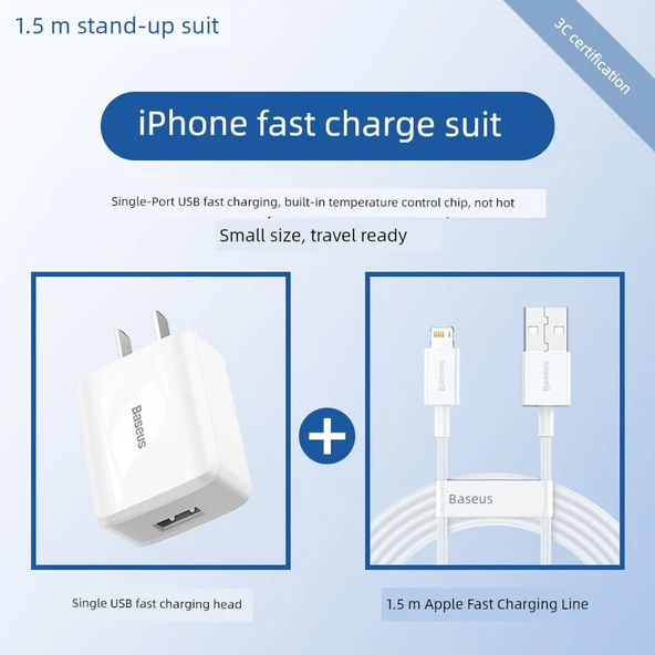 105W Tek Port USB Şarj Aleti ve 1.5m Lightning Kablosu