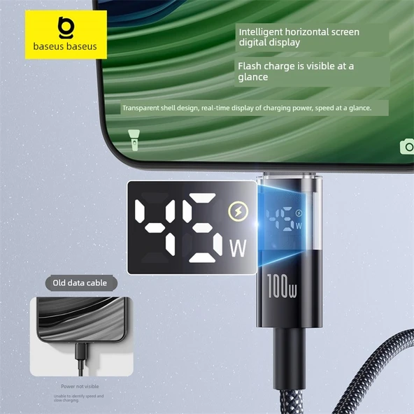 USB - Type-C 100W Hızlı Şarj Kablosu - Beyaz Ay - 2 Metre - Resim 3