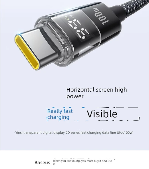 USB - Type-C 100W Hızlı Şarj Kablosu - Beyaz Ay - 2 Metre - Resim 7