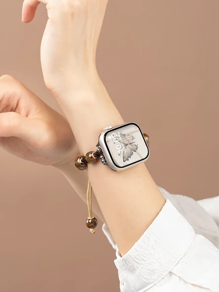 Apple Watch S3/2/1 42mm Uyumlu Akik ve Naylon Boncuklu Kordon - Ping An Tokalı - 4