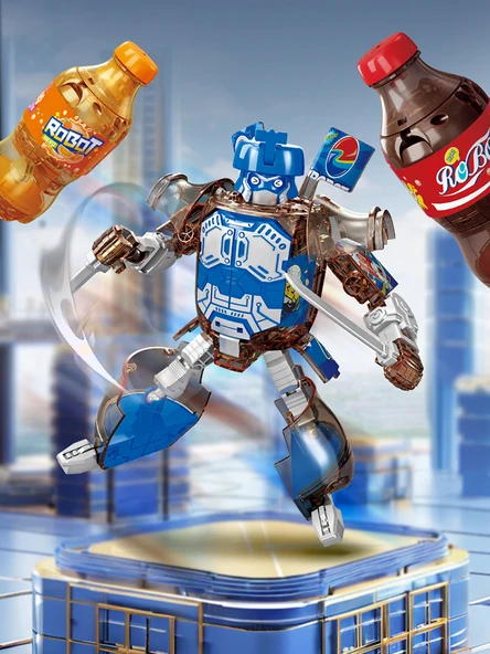Mavi ve Kırmızı Şişe Soda Savaşçı Robot Oyuncak Seti - 2