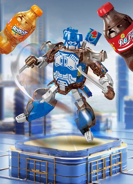 Mavi ve Kırmızı Şişe Soda Savaşçı Robot Oyuncak Seti - 8