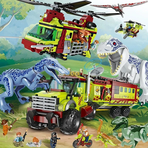 Jurassic Dinozor Parkı Yapı Blokları - Ağır Pençe Ejderha Helikopter Savaşı - 585 Parça - 9