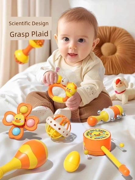 Bebek Çıngırak Oyuncak Seti - Sarı Ördek 8 Parça Çıngırak Hediye Kutusu - Resim 5