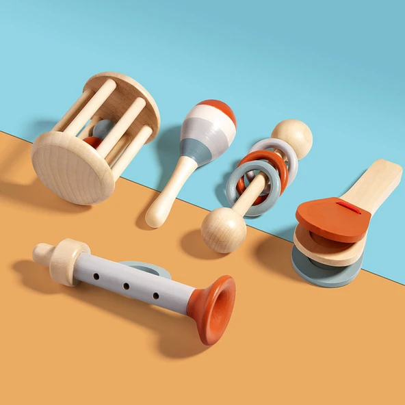 Ahşap Orff Perküsyon Müzik Aleti Seti - 5 Parça Müzik Grubu Seti