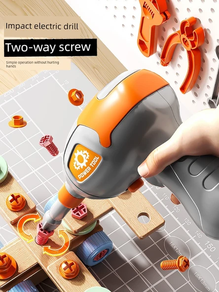 Çocuklar için Elektrikli Matkap ve Tornavida Seti - Lüks Manuel Model [144 Parça] + Alet Kutusu - Resim 11