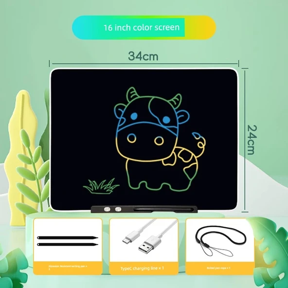 Çocuk LCD Yazı Tahtası - 16 inç Renkli - Şarj Edilebilir Göz Koruma Ekranlı