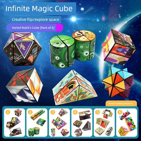 3D Manyetik Geometrik Deformasyon Fidget Küp Eğitici Oyuncak Seti - Altılı Sihirli Küp