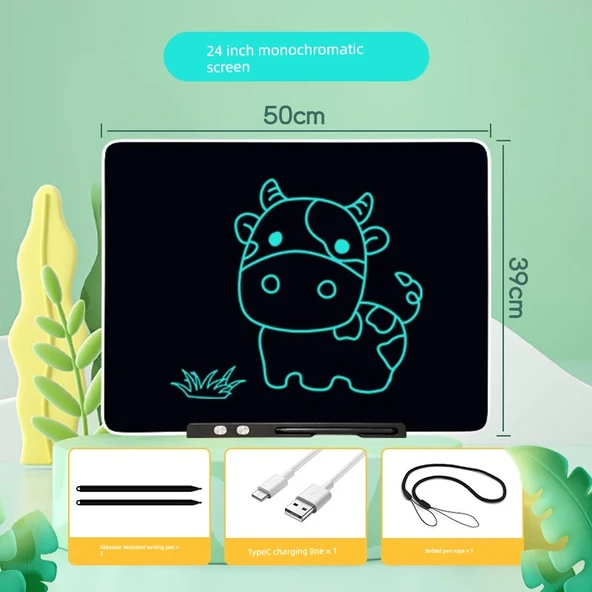 Çocuk LCD Yazı Tahtası - 24 inç Monokrom - Şarj Edilebilir Göz Koruma Ekranlı