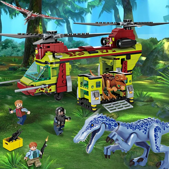 Jurassic Dinozor Parkı Yapı Blokları - Ağır Pençe Ejderha Helikopter Savaşı - 585 Parça