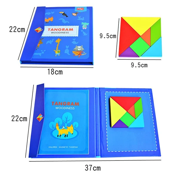 Manyetik Tangram Puzzle - Mavi - 656 Sorulu + Yedek Aksesuarlı - 5