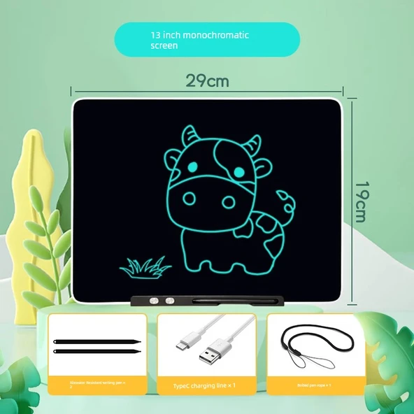 Çocuk LCD Yazı Tahtası - 13 inç Monokrom - Şarj Edilebilir Göz Koruma Ekranlı