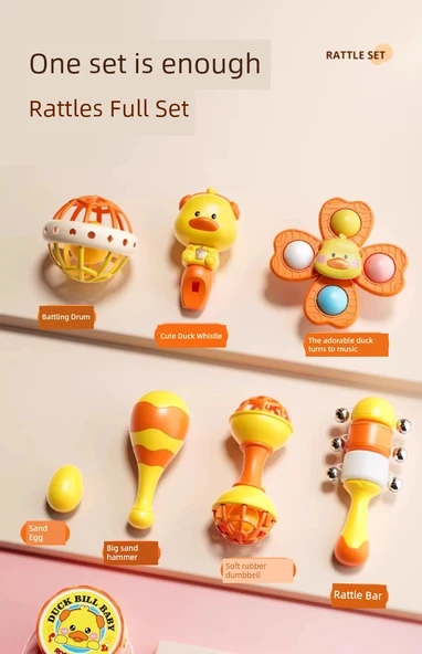 Bebek Çıngırak Oyuncak Seti - Sarı Ördek 8 Parça Çıngırak Hediye Kutusu - Resim 10