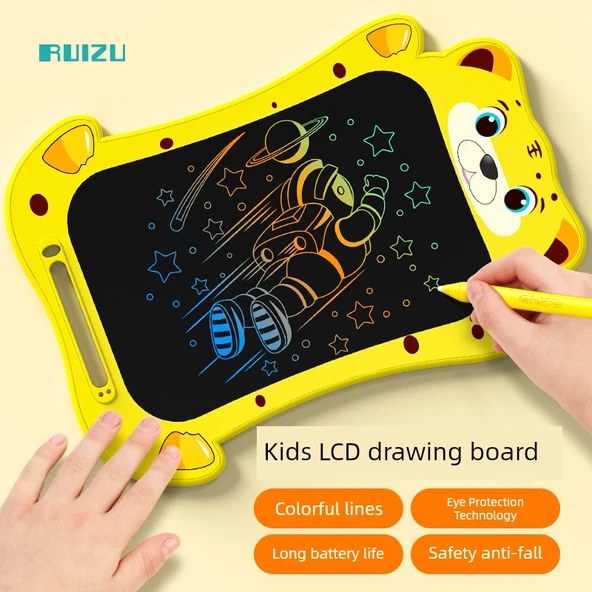 Çocuk LCD Çizim Tahtası - 10 İnç Renkli Ekran - Sarı Kaplan