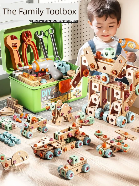 Çocuklar için Elektrikli Matkap ve Tornavida Seti - Lüks Manuel Model [144 Parça] + Alet Kutusu - Resim 8
