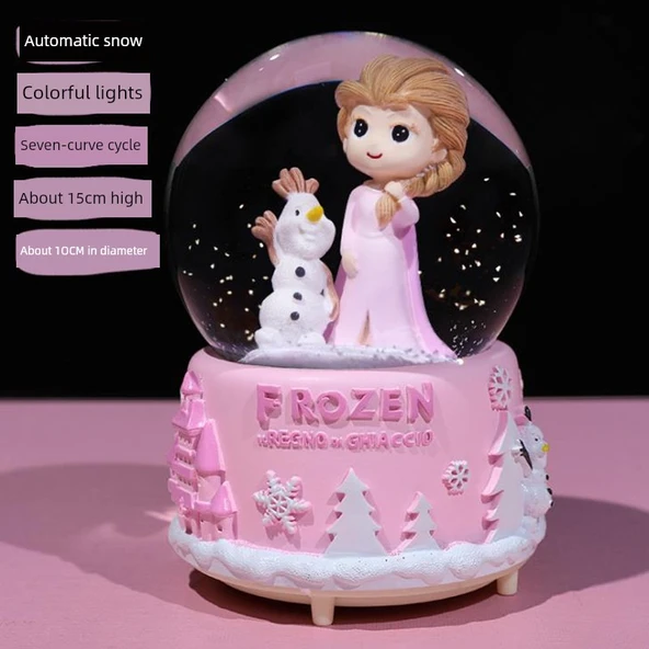 Elsa Frozen Kar Küresi Müzik Kutusu - Büyük Boy - Otomatik Kar - Pembe