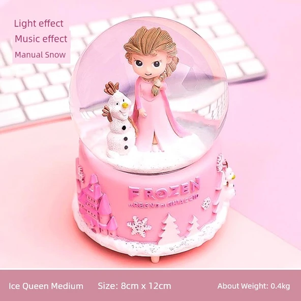 Elsa Frozen Kar Küresi Müzik Kutusu - Orta Boy - Manuel Kar - Pembe