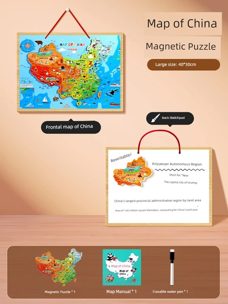 Manyetik Çin Haritası Puzzle Silinebilir Kalemli (Büyük Boy)