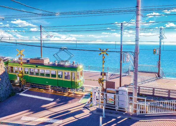 Kamakura Tramvay 1000 Parça Ahşap Puzzle - Kamakura Üniversitesi İstasyonu