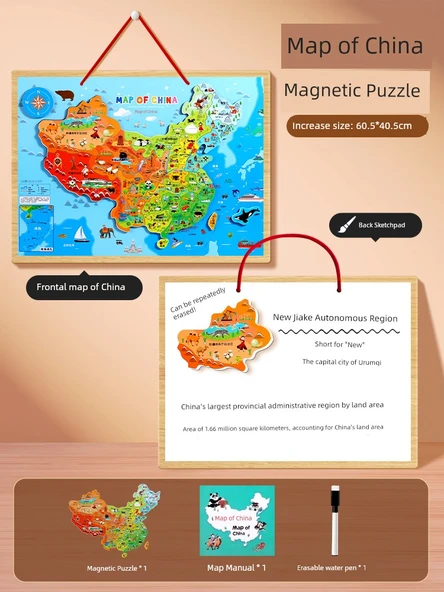 Manyetik Çin Haritası Puzzle Silinebilir Kalemli (Ekstra Büyük Boy)