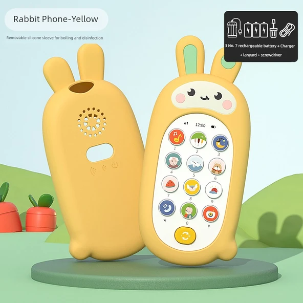 Çocuk Oyuncak Telefon - Tavşan Sarı - Şarj Edilebilir Pil