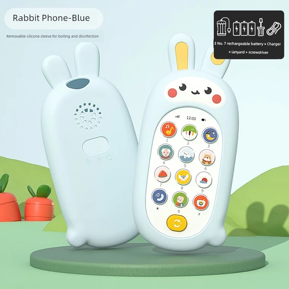 Çocuk Oyuncak Telefon - Küçük Tavşan Mavi - Şarj Edilebilir Pil