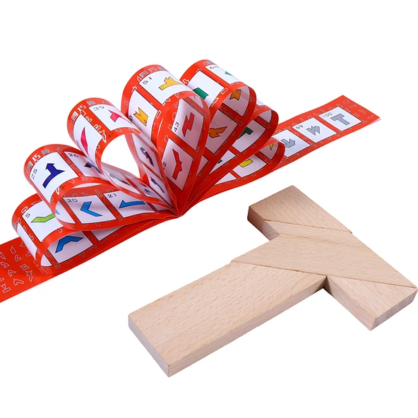 Ahşap T Şekilli Zeka Bulmacası - 100 Soruluk Kitapçık ile 5 Set