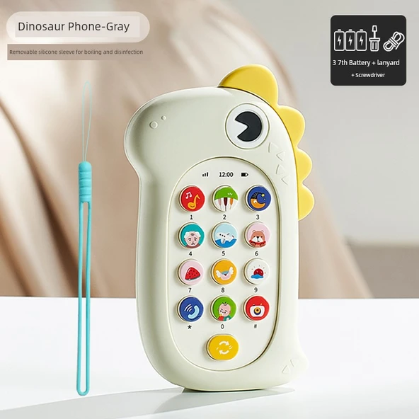 Çocuk Oyuncak Telefon - Dinozor Gri - Standart Pil