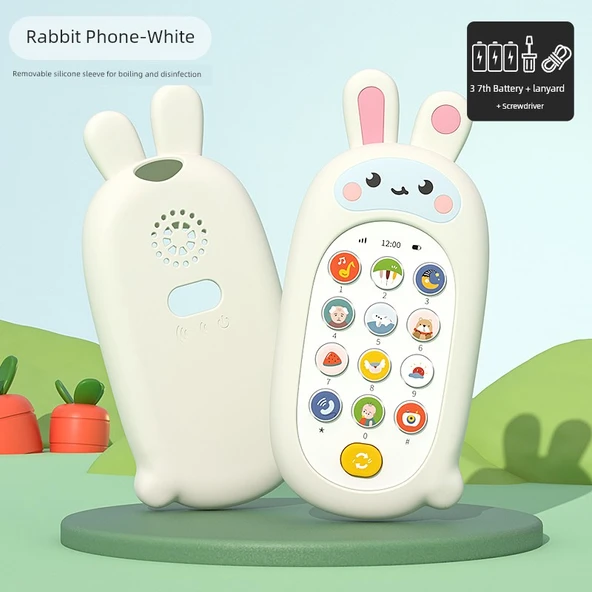 Çocuk Oyuncak Telefon - Tavşan Beyaz - Standart Pil