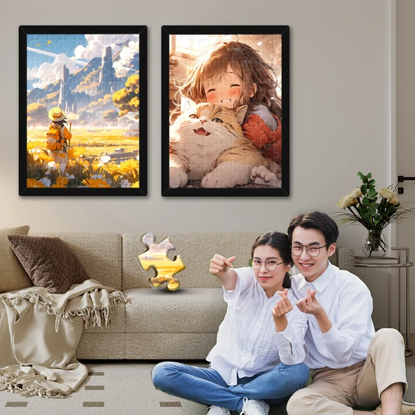 Fotoğraflı DIY Puzzle - 300-500 Parça - Siyah Çerçeveli - Ying Kısa Üç Küçük - 6